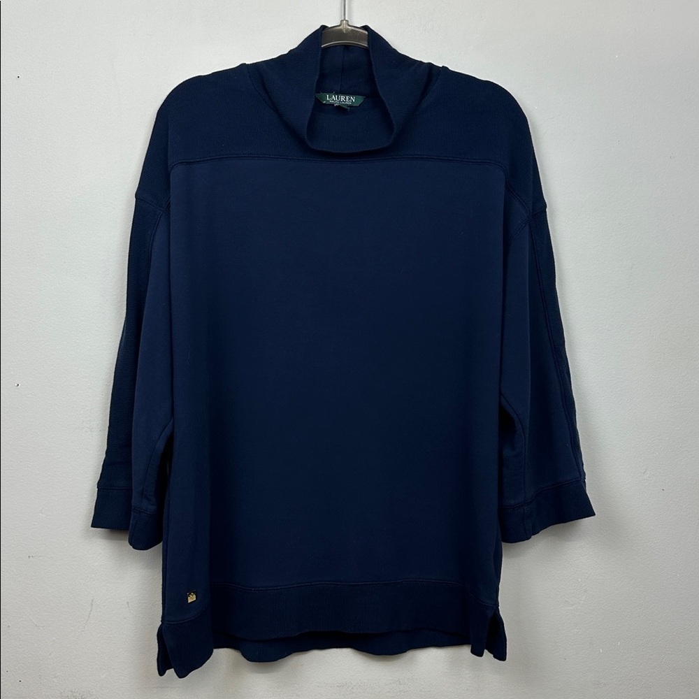 Lauren Ralph Lauren Women’s  Navy Cowl Neck 3/4 Sleeve Viscose Blend Top Sz XL